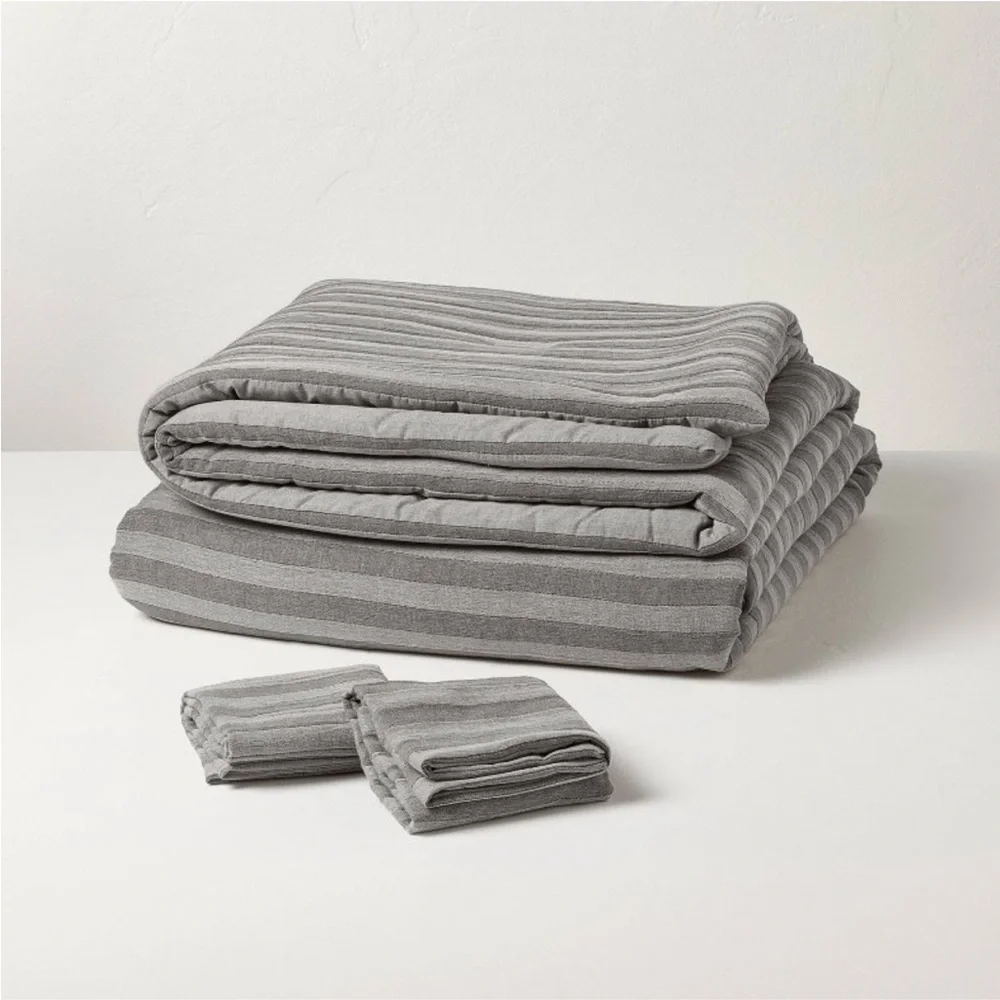 HEARTH & HAND NWT tonal stripe comforter set -brown -king